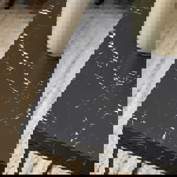 Furniture To Go Barossa Coffee Table with Black Marble Effect Top & Black Steel Base 110x55x45cm