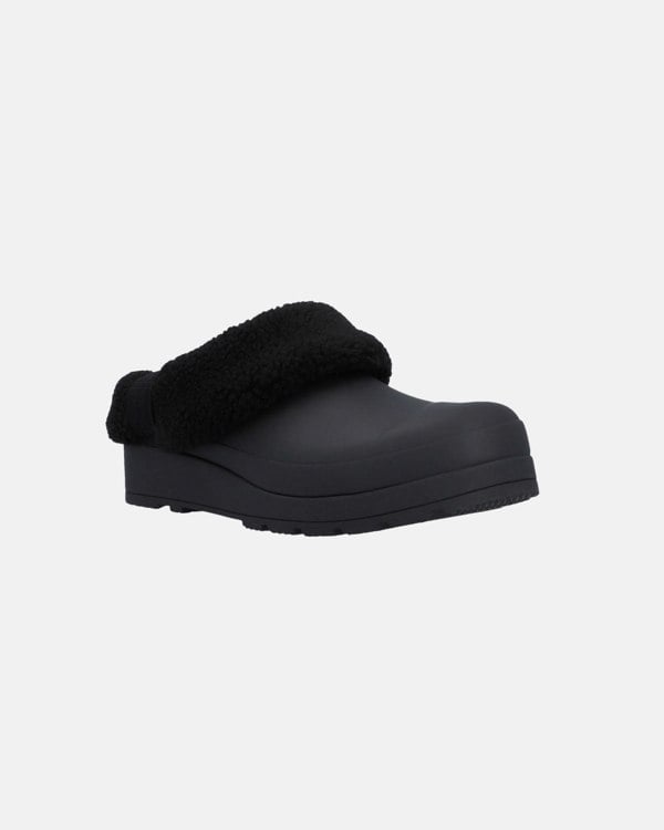 Hunter Play Womens Shearling Insulated Clog - Black/Black