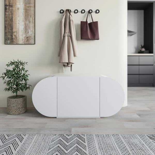 Decortie Modern Pozy Shoe Bench Storage 110(W)cm Oval Shape 3-Door Minimal Organiser for Office, Hallway