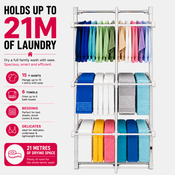 Homefront Electric Heated Clothes Airer Dryer Rack 330W Indoor 3-Tier Drier with Zip Up Cover for Even Faster Drying