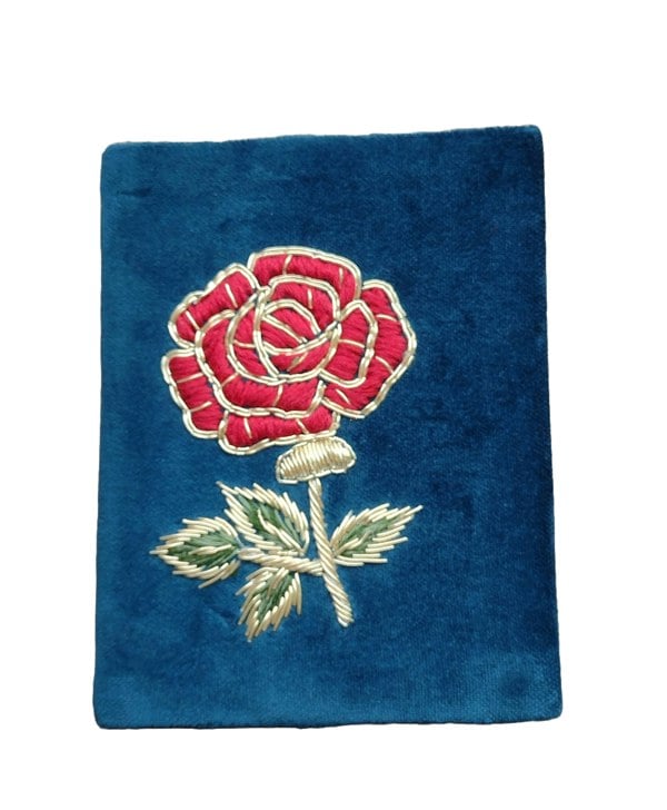 Ty Hedge Hand-Embroidered Ty Hedge Velvet Passport Holder - Blue