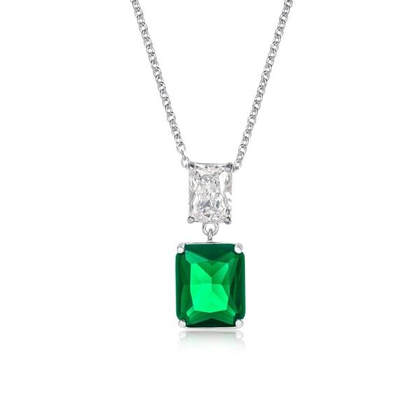namana Green Sterling Silver Double Rectangle Statement Pendant Necklace