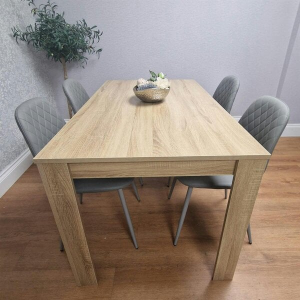 Kosy Koala Oak Effect table with 4 Grey Faux Leather Gem Chairs Modern Kitchen Dining Furniture