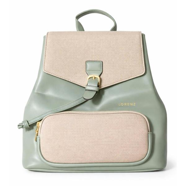 Lorenz Lightweight Woven Look Flapover Rucksack with Drawstring Closure