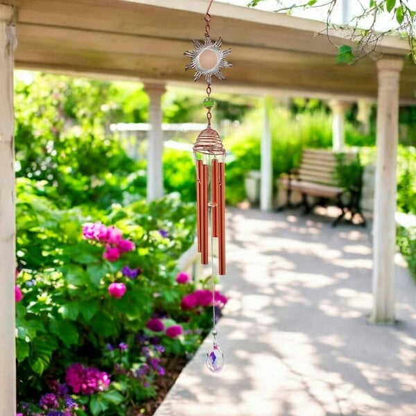 EDH Door Hardware Rose Gold Sun Wind Chime – 58cm x 8cm x 6cm | Elegant Solar-Themed Metal Wind Chime for Outdoor & Indoor Décor