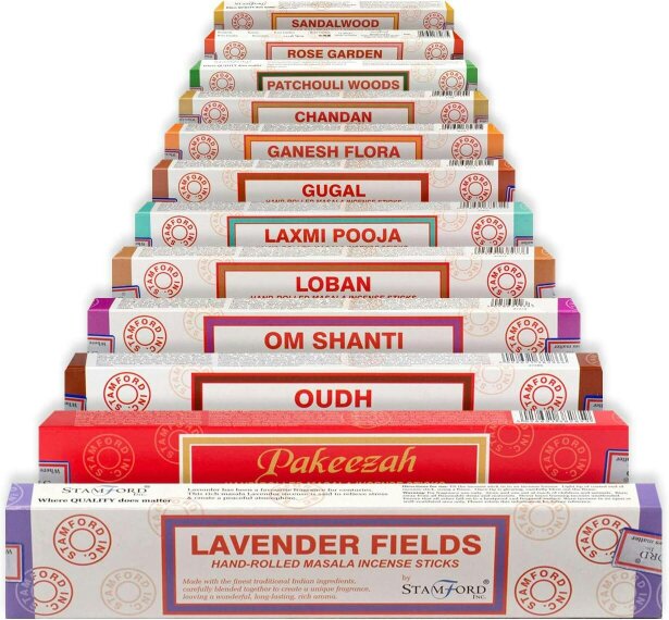 Stamford 37364 Traditional Hand Rolled Variety Incense Sticks Gift Set, 12 packs