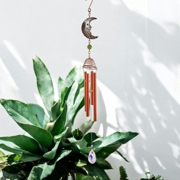 EDH Door Hardware Rose Gold Moon Wind Chime – 58cm x 8cm x 6cm | Celestial Hanging Chime for Garden, Patio & Home