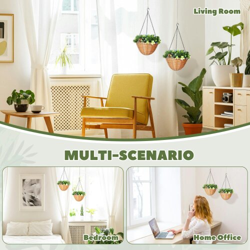 Wyld Haus Kabane Set Of 2 Hanging Artificial Lisianthus Floral Baskets With Pinecone Detail Green