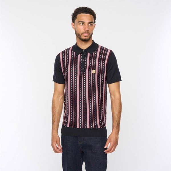 Gabicci V54GM05 Mens Johnny Short Sleeve Pattern Knitted Polo Gabicci Vintage - NAVY