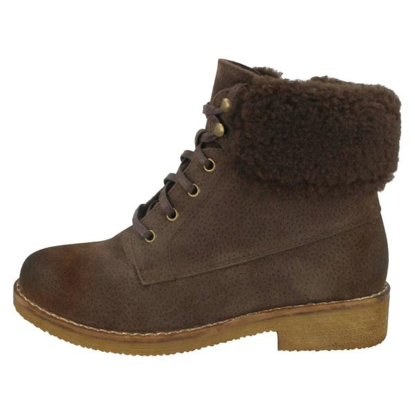 Spot On Ladies Spot On Fur Collar Ankle Boots