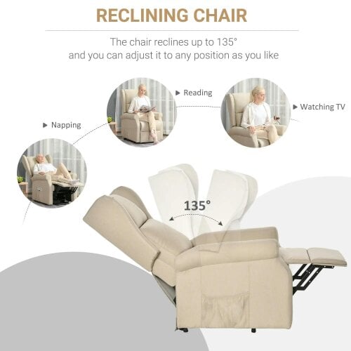 Bobobiy Power Lift Recliner Armchair, Electric Lift Chair for Elderly, Fabric Riser and Reclining Chair with Remote Control, Beige
