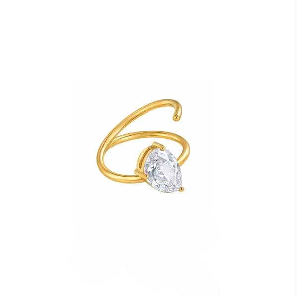 Luxe Tones Athena Luxe 18K Gold Plated Pear Crystal Statement Ring