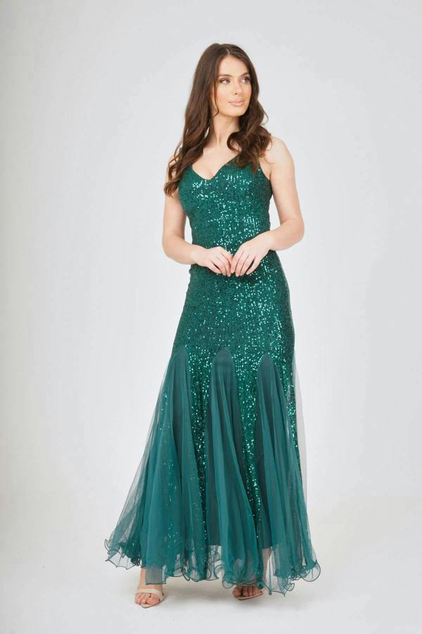 LuvForever Sequin Mesh Insert Maxi Dress