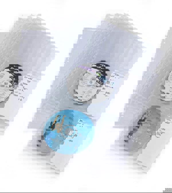 Durable CD/DVD Pockets | 2 Sided Wallet Index for 4 Disks | 10 Pack | A4 Clear