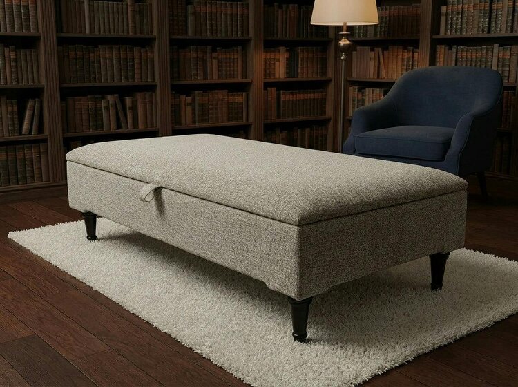 ISTOOLS Animal Print Cream Storage Ottoman Bench – Coffee Table, Pouffe Seat & Hidden Storage - 36 x 24 Inches (92 x 61cm)