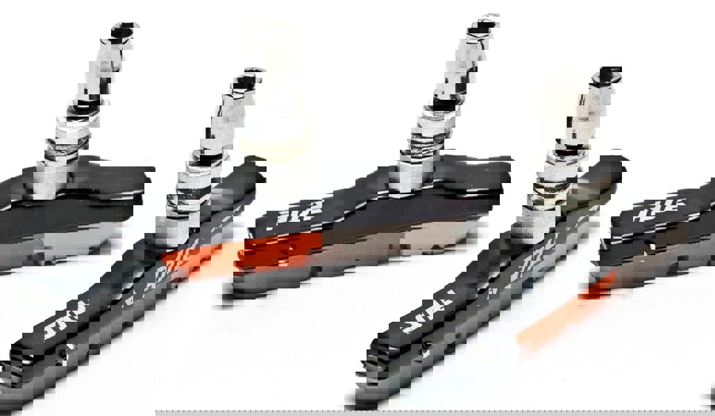 Awe Triple Contour Alloy V Brake Pads Grey/Orange/White 72mm with FREE Spare Pads