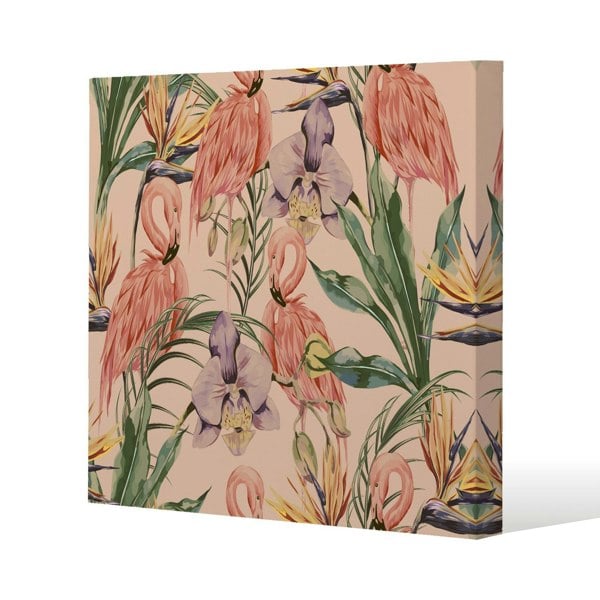 Benjamin Tate Design Tropical Flamingo Slim Style Canvas Print  90x90cm , 15mm Slim Real wood.