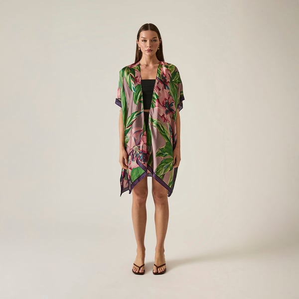 Green floral print kaftan with tropical design