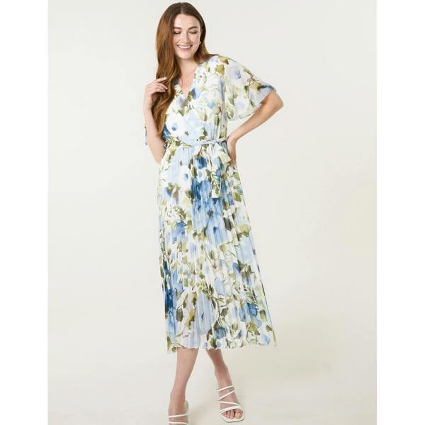 Blue Vanilla Short Sleeve Wrap Pleat Dress