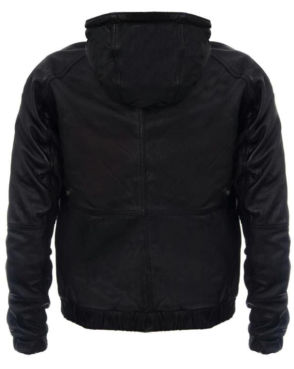 Infinity Leather Mens Vintage Zipped Leather Hooded Bomber Biker Jacket