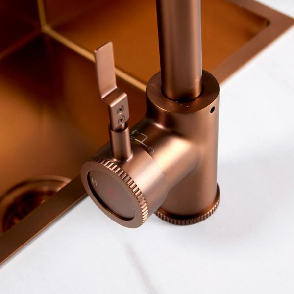Flode kraft Solo | Industrial Style Single Lever 3 in 1 Instant Boiling Tap | Brushed Copper Finish