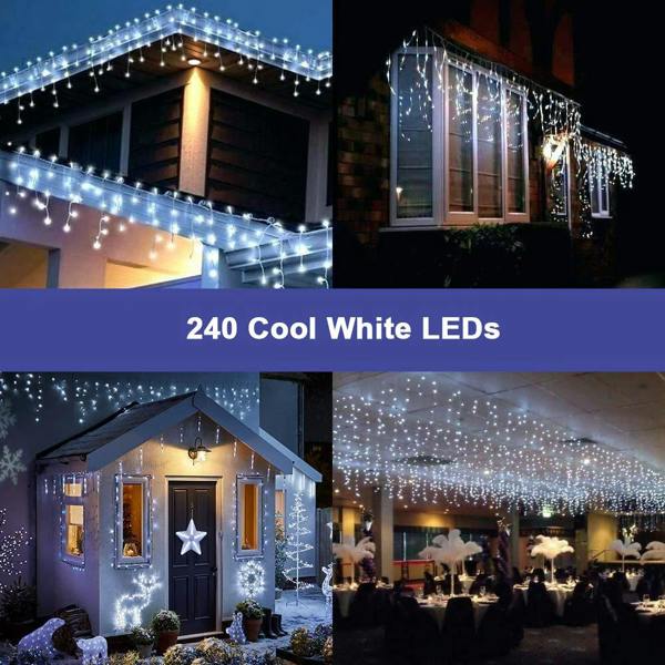 240 LED Icicle Lights 5m, Cool White Christmas String Lights with 8 Modes for Indoor and Outdoor Use image 9