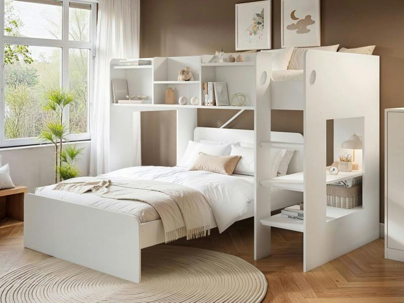 Wizard L Shaped Triple Bunk Bed White