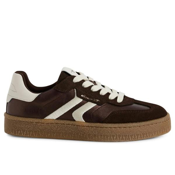 Tamaris Womens Brown White Suede Leather Fashion Lace Up Sneakers
