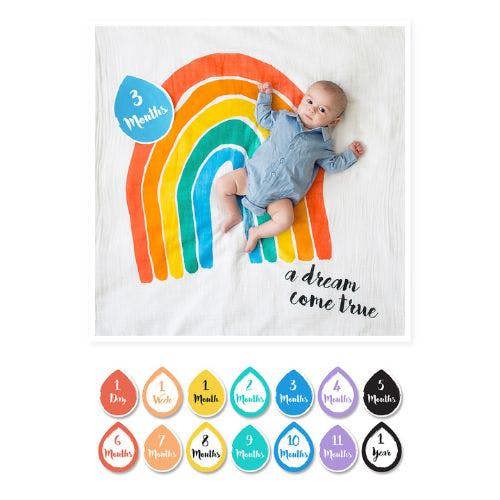 Lulujo - Baby's First Year Gift Set - Cotton Swaddle & Cards -A Dream Come True