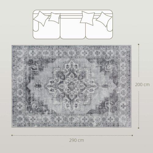 Wyld Haus Vera 290 x 200 cm Polyester Grey Vintage Style Non Slip Washable Rug