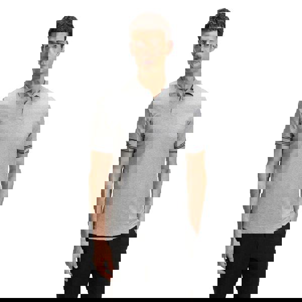 Boss Mens Zone Stripe Cuffed Slim Polo Shirt - Silver - 