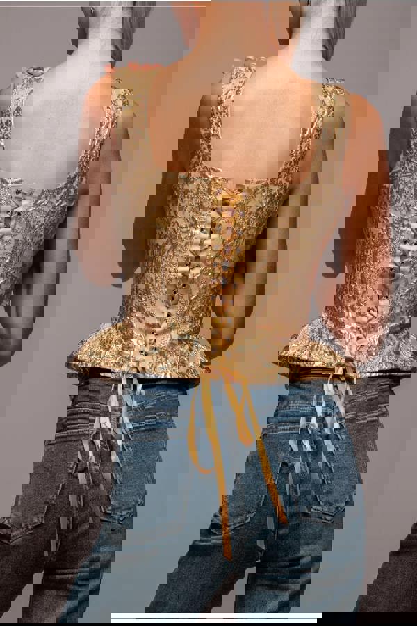 Sleeveless Jacquard Lace Up Back Corset - Gold T265