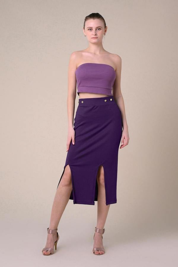 ENORSIA Crown Split Front Jersey Skirt