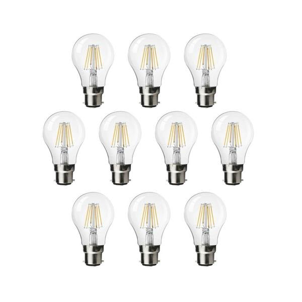 ENER-J Pack of 10 units, LED Classic B22 Bayonet Cap Light Bulbs, 6W Equivalent 60W, 660lm, Warm White 2700K, Filament Clear, Non Dimmable