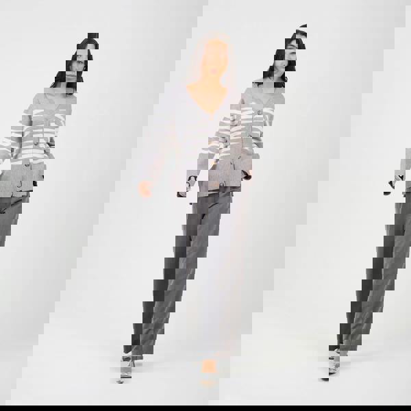 Brave Soul Grey Button Through V-neck Stripe Cardigan - Grey Image 3