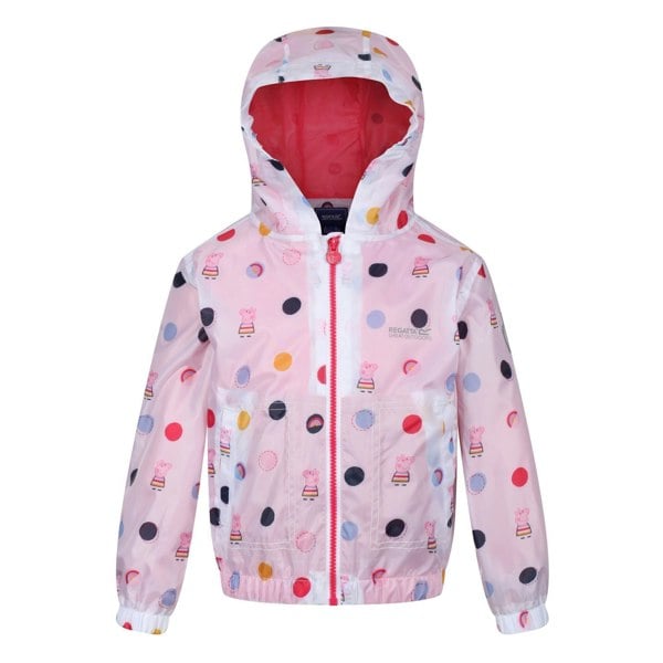 Regatta Childrens/Kids Peppa Pig Polka Dot Hooded Waterproof Jacket - Light Pink