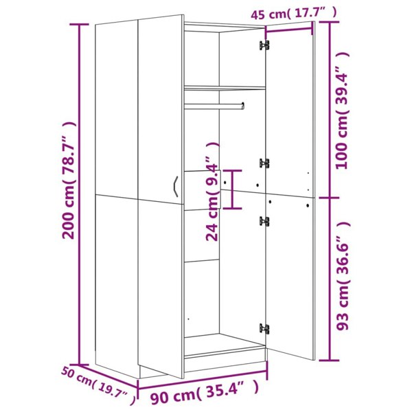 Berkfield Wardrobe Sonoma Oak 90x52x200 cm Engineered Wood