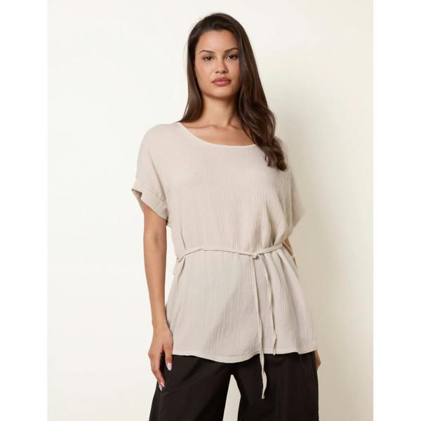 Blue Vanilla Belted Wide Sleeve Top
