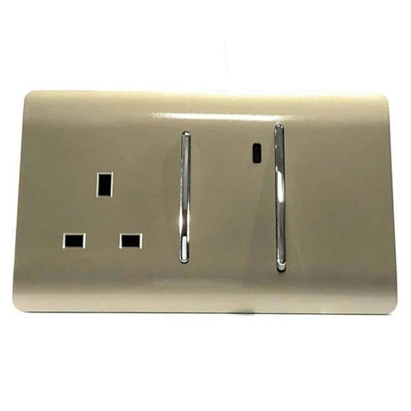 Trendi Switch 45 Amp Cooker Switch & 13 Amp Plug Socket with Neon in Champagne Gold