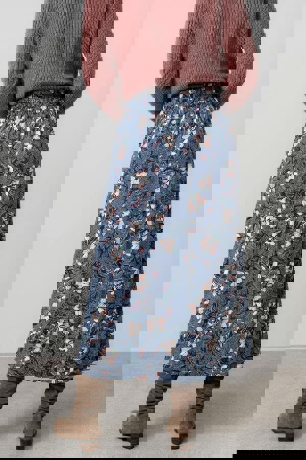 Lily & Me Alice Printed Midi Skirt Navy