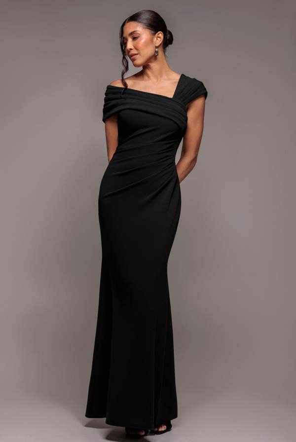 One Shoulder Evening Maxi Dress - Black DR3231