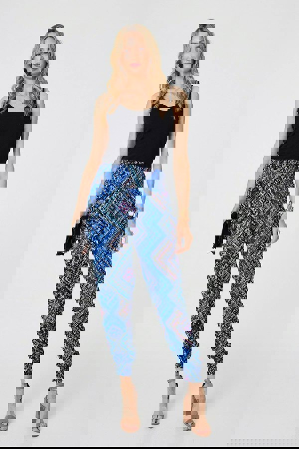 Blue | Aztec Print High Waist Harem Pants