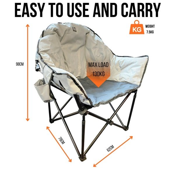 An infographic depicting the dimensions, weight and weight limit of the Olympus XL Camping Chair from OLPRO.