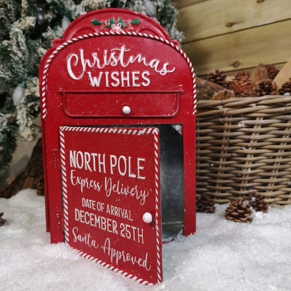 Samuel Alexander 39cm Red with White Detail Christmas Santa Metal Post Box