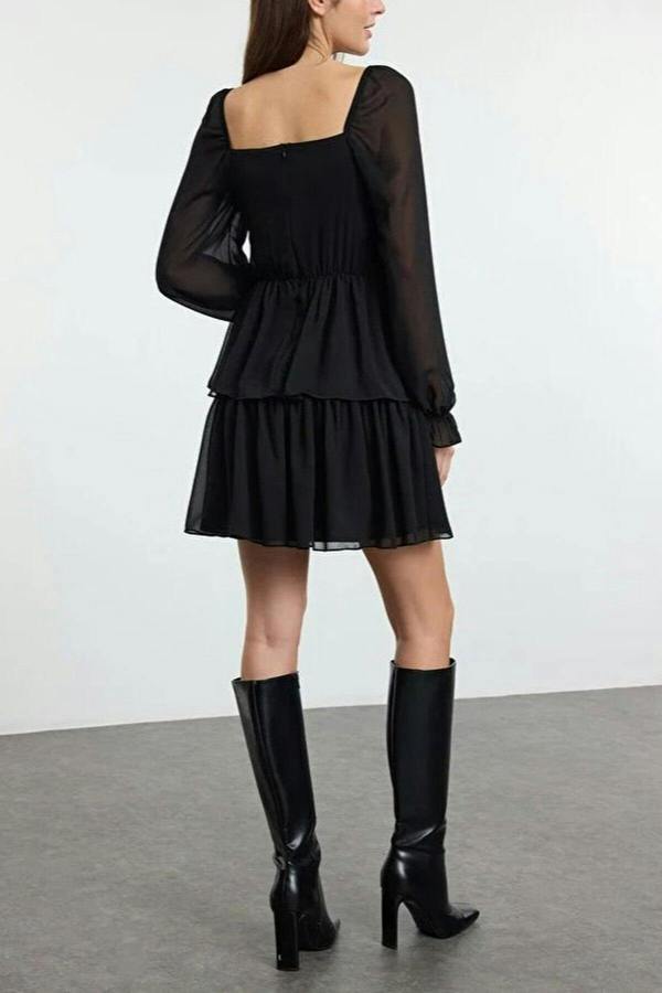 WOVCOR Ruffled Mini Lined Chiffon Woven Dress