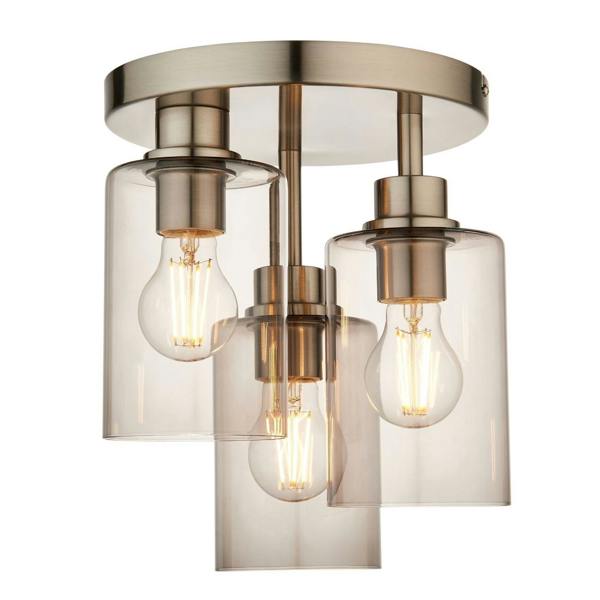 Pagazzi Lighting Kingsholm 3 Light Satin Nickel Semi Flush Ceiling Light