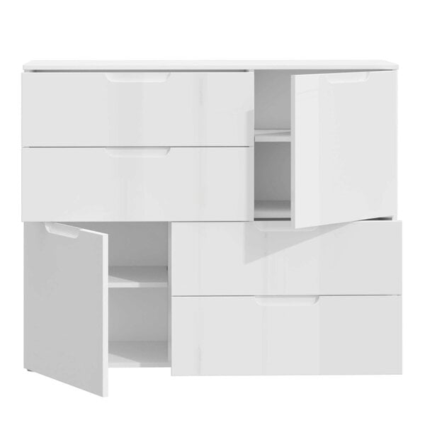 Wyld Haus Leipzig White Gloss Chest of 4 Drawers 2 Doors