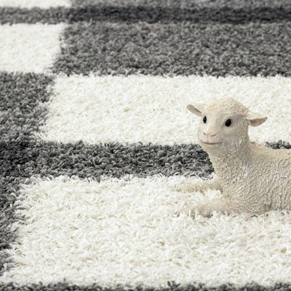 Viva Rugs Fluffy Rug Grey White Geometric Shaggy Mat Large XL Small Bedroom Living Room Lounge 30mm Long Pile Carpet
