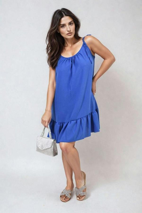 Faye Backless Tie-up Spaghetti Strap Frill Hem Mini Dress - Royal