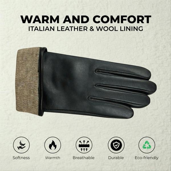 Infinity Leather Womens Italian Leather Winter Button Design Soft Wool Lining Gloves - L-GLV-501